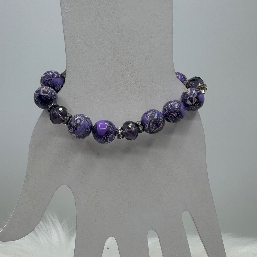 Large Beads Violet Statement Beaded Bracelet - image 3